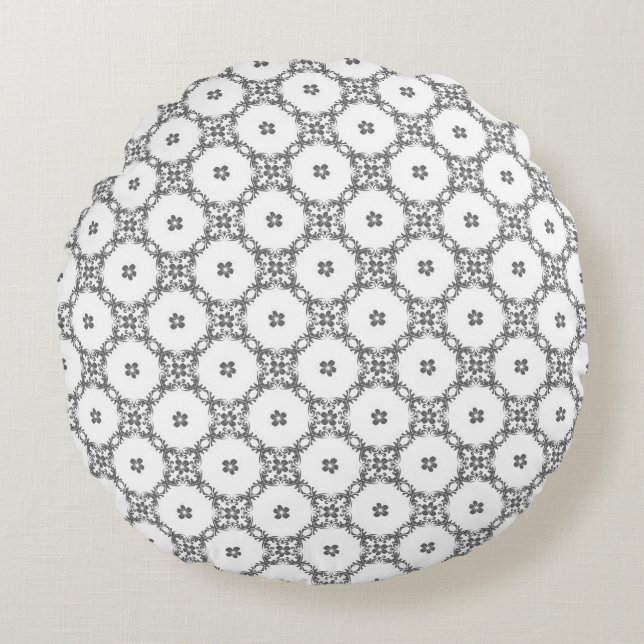 Motif moderne Graphite Damask Coussin rond (Devant)