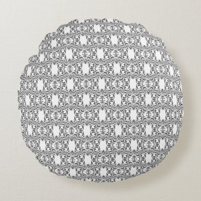 Motif moderne Graphite Damask Coussin rond (Devant)