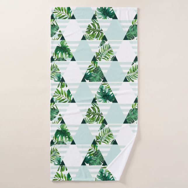 Motif moderne Mint Green Tropical Triangles (Serviette de bain)