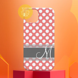 Motif monogrammé à pois corail et gris tendance