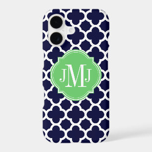 Motif monogramme bleu marine et blanc Quatrefoil