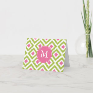 Motif Monogramme de diamants verts roses Ikat