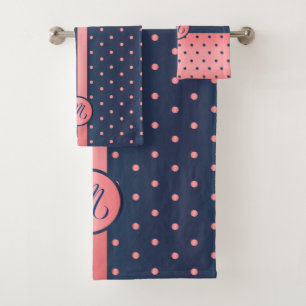 Motif Monogramme Navy Blue and Coral Polka Dot
