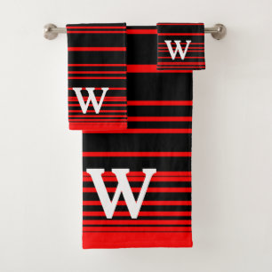 Motif monogramme rayures noir & rouge élégant