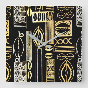 Motif Mud Cloth Print Square Wall Clock
