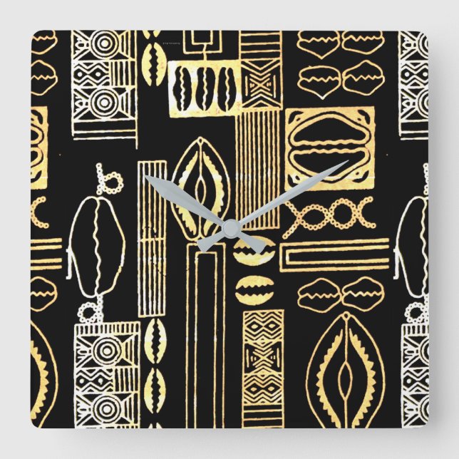 Motif Mud Cloth Print Square Wall Clock (Front)