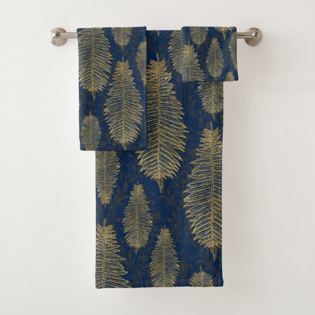 Motif Navy Blue Damask & Gold Fern Leaf (En situation)