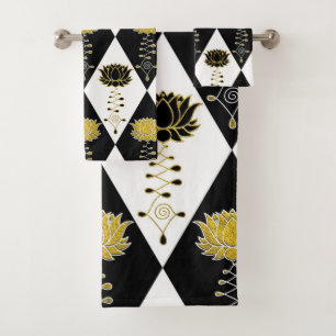Motif noir et blanc d'or de Lotus Unalome