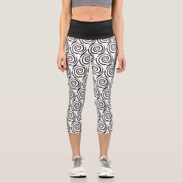Motif noir et blanc Encre spirale Capri Leggings (Recto)