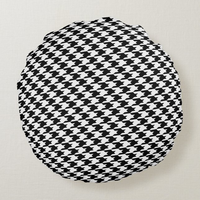 Motif noir Houndstooth Coussin rond (Dos)