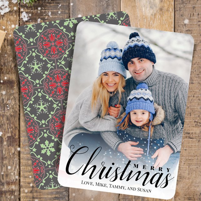 Motif nordique Multi Holiday Carte photo en gris (Merry Christmas holiday typography style greeting card)
