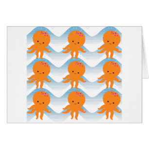 Motif Octopus Orange Et Vagues Bleues