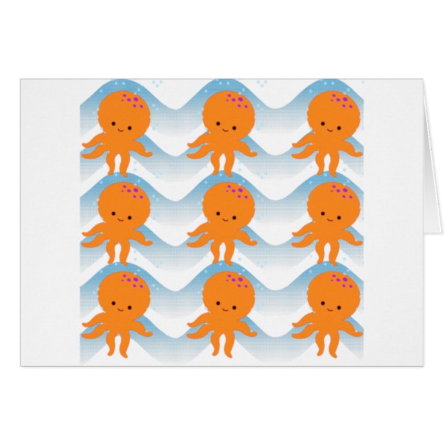 Motif Octopus Orange Et Vagues Bleues (Devant horizontal)