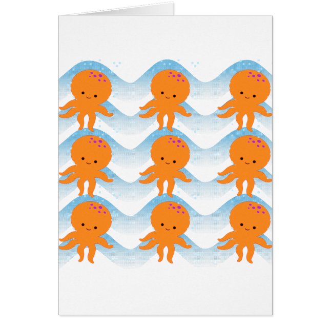 Motif Octopus Orange Et Vagues Bleues (Devant)
