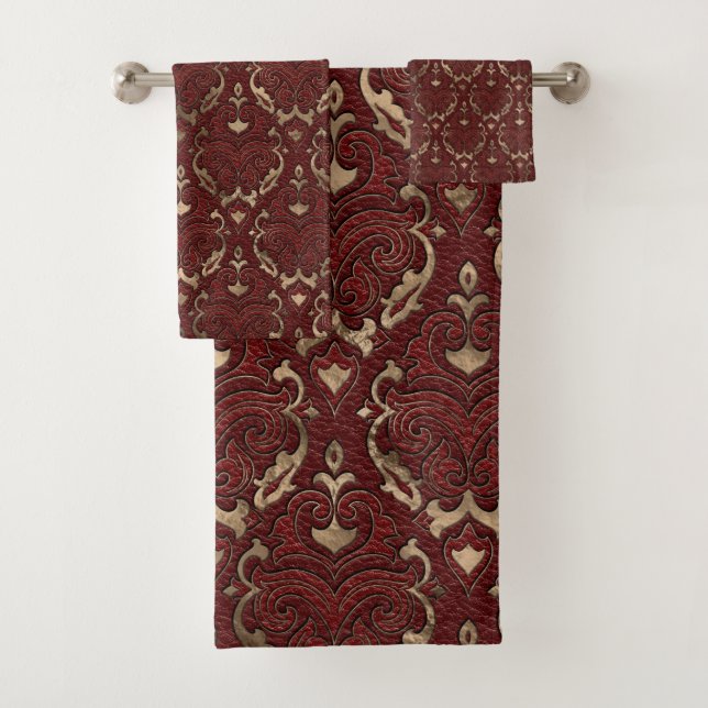 Motif oriental - cuir et or rouges (En situation)