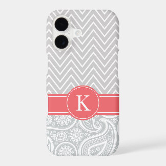 Motif Paisley Chevron Monogramme Gris Corail