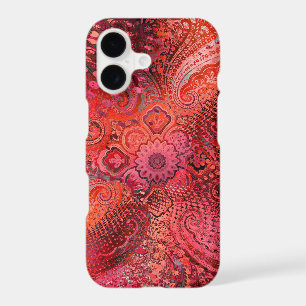 Motif Paisley Symétrique Rouge Orné