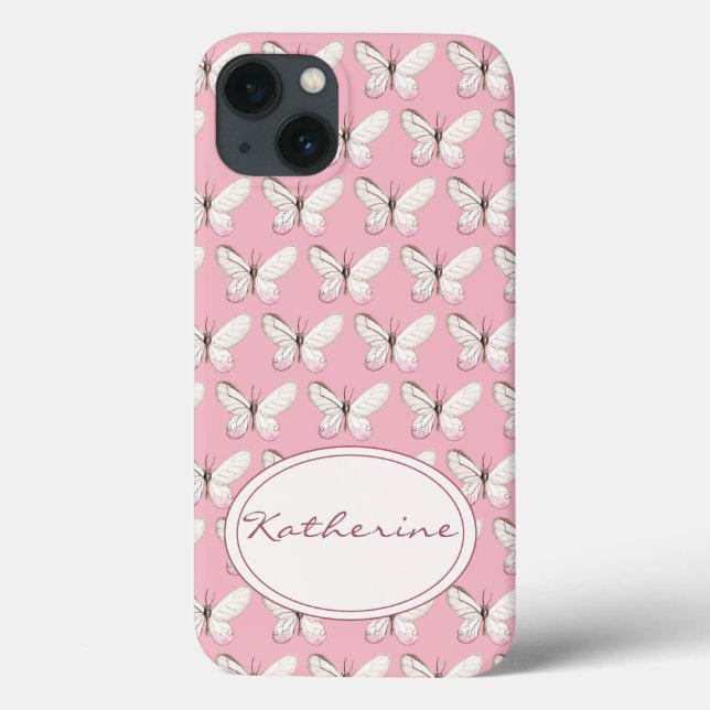Motif papillon aquarelle | coque iphone rose (Verso)