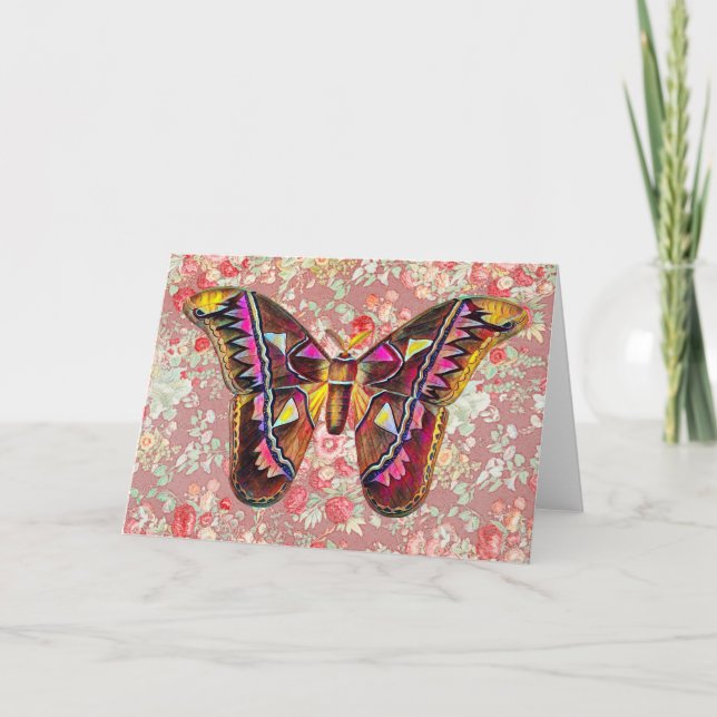 Motif papillon rose sur Motif 3 carte de note d'ar (Devant)