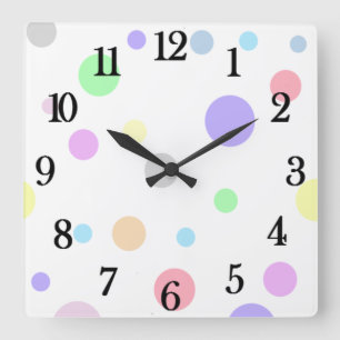 Motif Pastel Polka Dot Grande horloge murale carré