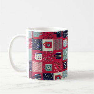 Motif, patchwork avec tasses dessinées à la main,