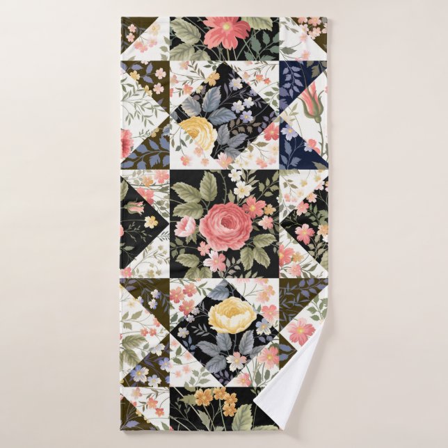 motif patchwork transparent avec fleurs (Serviette de bain)