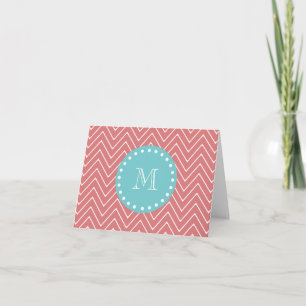 Motif Peach Chevron   Monogramme Turquoise