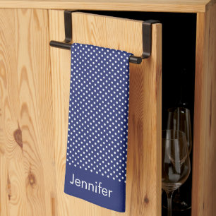 Motif Peas Blanc Marine Blue Kitchen Towel
