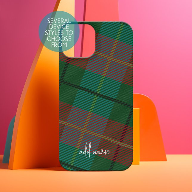 Motif plaid coloré avec nom de script moderne (Personalized Phone Case - Choose Your Device and Customize the Design)
