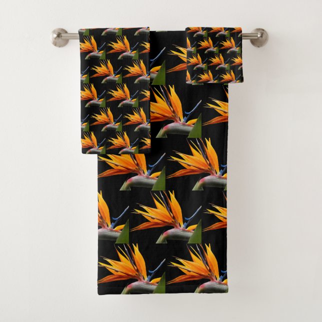 Motif Plante Orange Bird of Paradise sur Noir (En situation)
