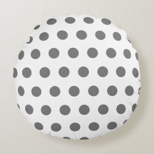 Motif pois gris sur coussin rond blanc