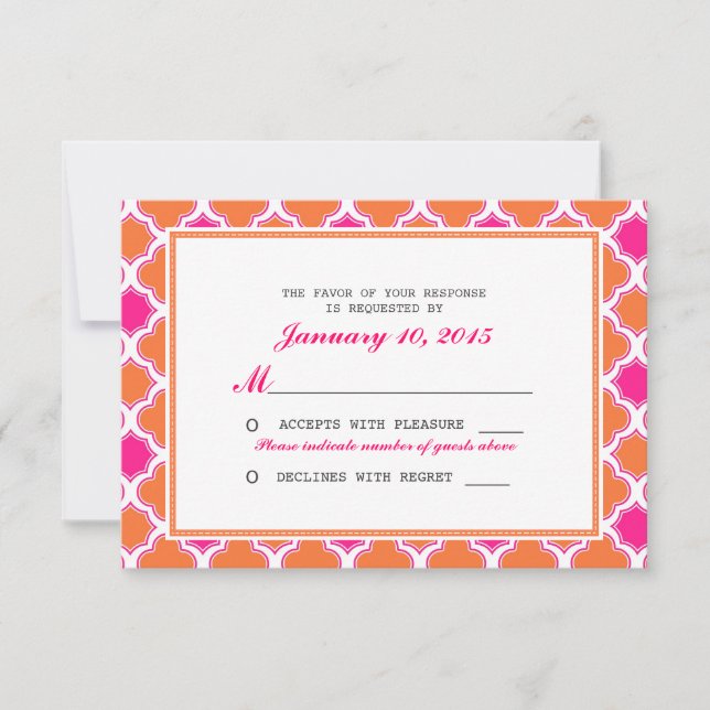 Motif Quatrefoil rose et orange mariage RSVP (Devant)