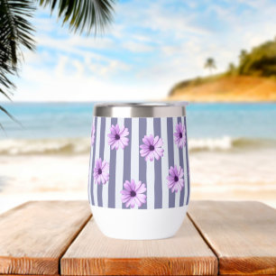 motif rayé avec marguerites violettes