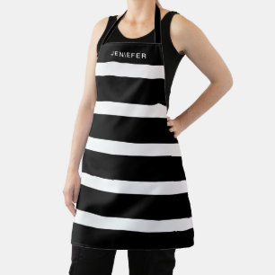 Motif rayé noir et blanc Nom personnalisé tablier
