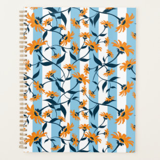 Motif rayure bleu aqua et marguerite orange marine