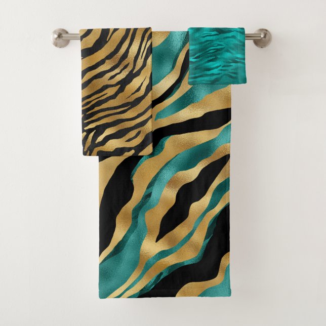 Motif rayure de tigre sarcelle or luxe (En situation)