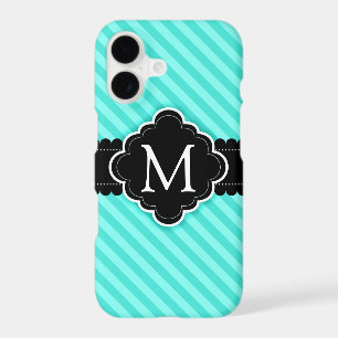 Motif Rayures Bleu Aqua Monogramme Personnalisé No