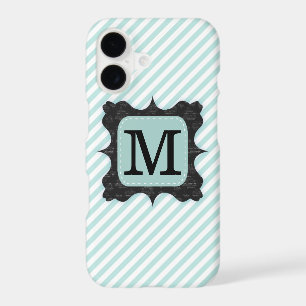 Motif rayures vert menthe vintage monogramme noir