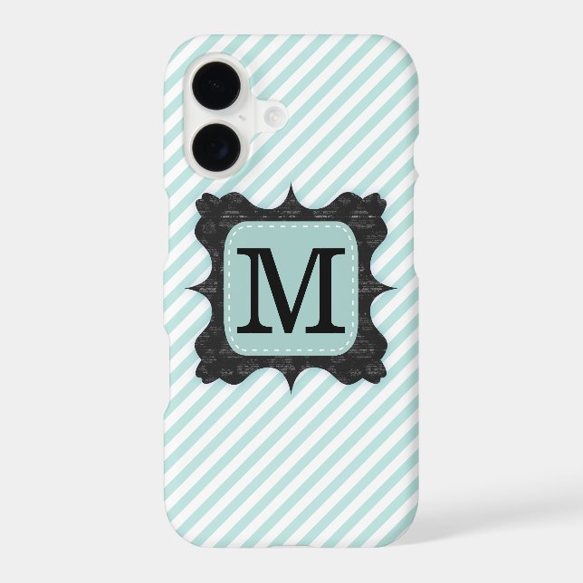 Motif rayures vert menthe vintage monogramme noir (Verso)