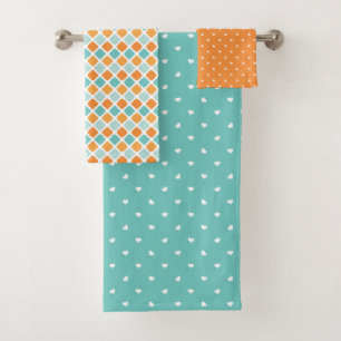 Motif rétro carré de cœurs orange turquoise