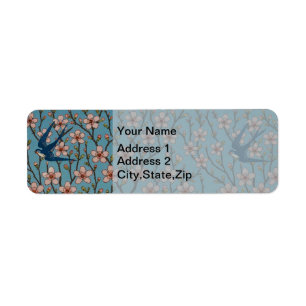 Motif rétro de l'hirondelle à fleurs bleues par Wa
