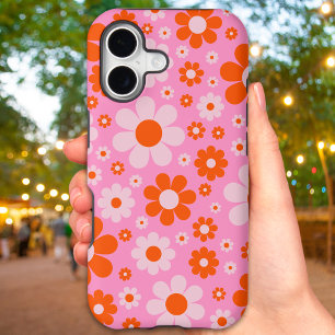 Motif Rétro Vintage Marguerite Orange Rose