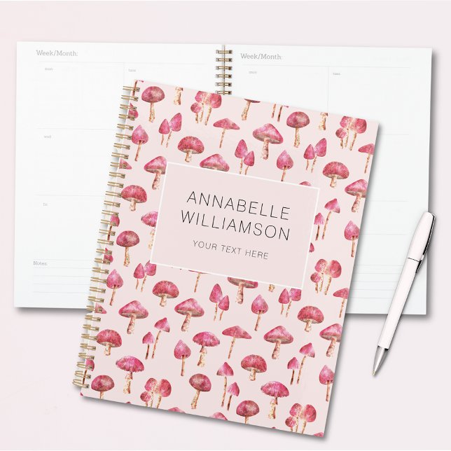 Motif rose champignons aquarelle (Pink mushroom woodland forest customized personal planner)