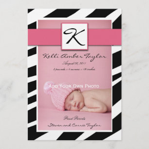 Motif rose de zèbre de faire-part de naissance de