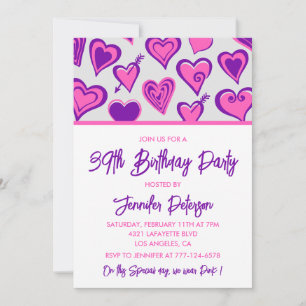 Motif rose Glam Heart 39e anniversaire invitations