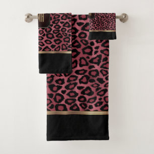 Motif rose Gold et Black Leopard avec Monogramme