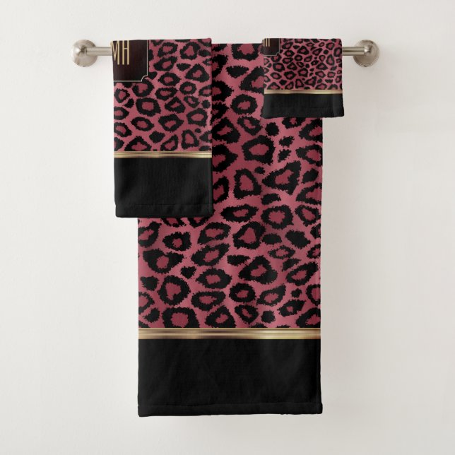 Motif rose Gold et Black Leopard avec Monogramme (En situation)