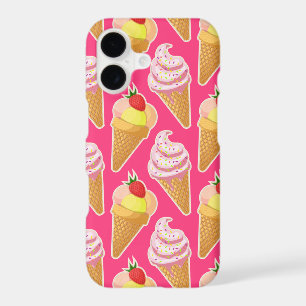 Motif rose kawaii avec glace à la fraise