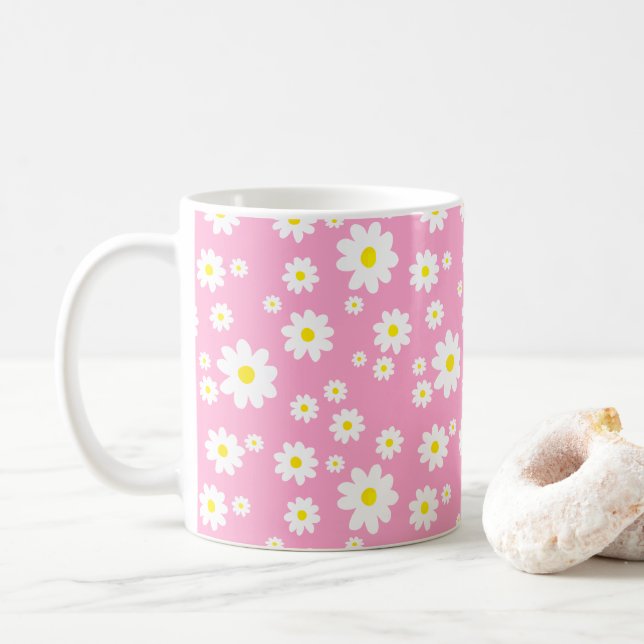 Motif rose marguerite printemps floral Mug café (Avec donut)