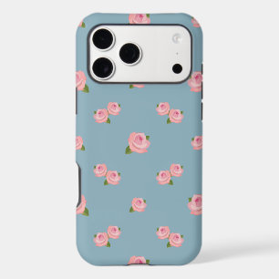 Motif Roses roses sur fond bleu